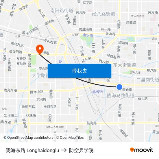 陇海东路 Longhaidonglu to 防空兵学院 map