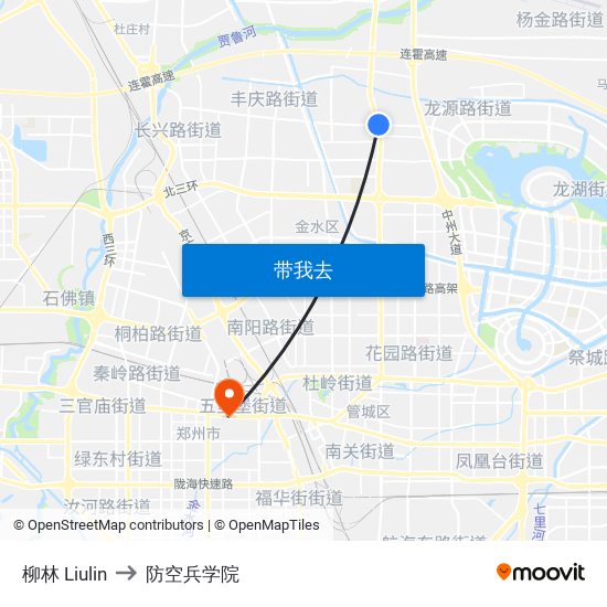 柳林 Liulin to 防空兵学院 map