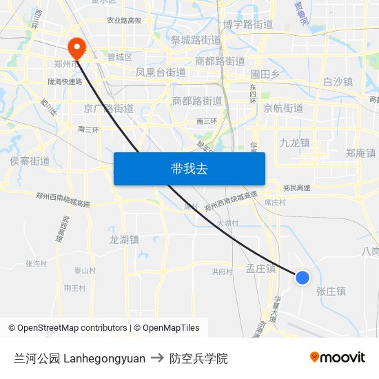 兰河公园 Lanhegongyuan to 防空兵学院 map