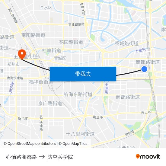 心怡路商都路 to 防空兵学院 map