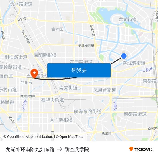 龙湖外环南路九如东路 to 防空兵学院 map