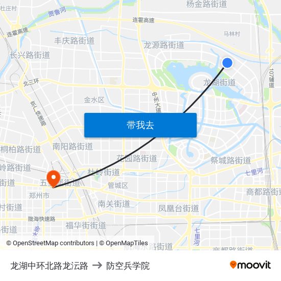 龙湖中环北路龙沄路 to 防空兵学院 map