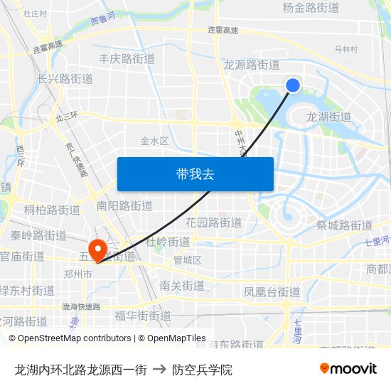 龙湖内环北路龙源西一街 to 防空兵学院 map