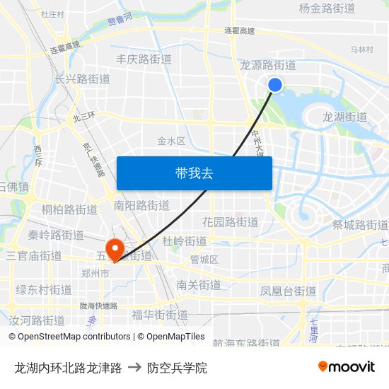 龙湖内环北路龙津路 to 防空兵学院 map