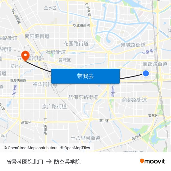 省骨科医院北门 to 防空兵学院 map