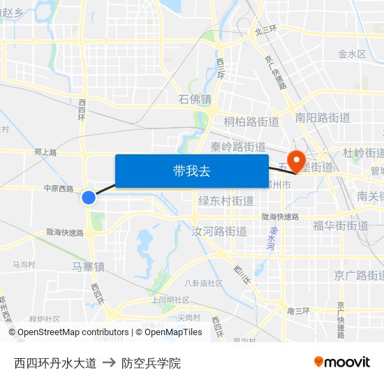 西四环丹水大道 to 防空兵学院 map