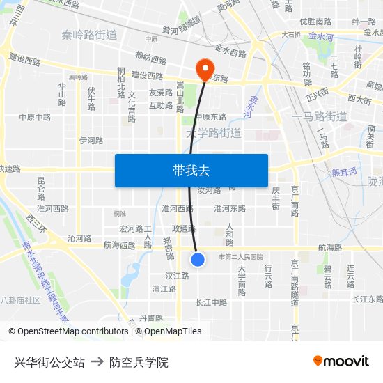 兴华街公交站 to 防空兵学院 map