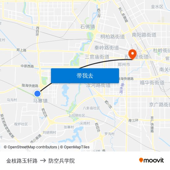 金枝路玉轩路 to 防空兵学院 map