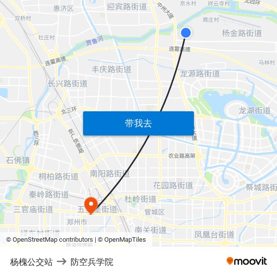 杨槐公交站 to 防空兵学院 map