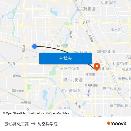 云杉路化工路 to 防空兵学院 map