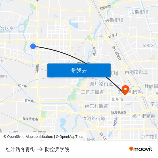 红叶路冬青街 to 防空兵学院 map