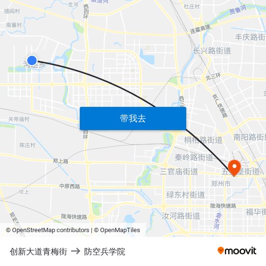创新大道青梅街 to 防空兵学院 map