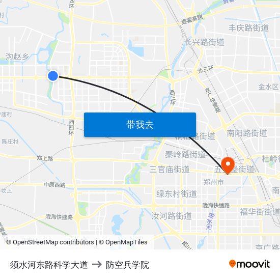 须水河东路科学大道 to 防空兵学院 map