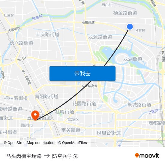 马头岗街宝瑞路 to 防空兵学院 map