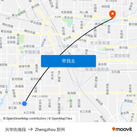 兴华街南段 to Zhengzhou 郑州 map