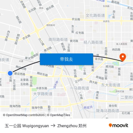 五一公园 Wuyigongyuan to Zhengzhou 郑州 map