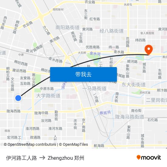 伊河路工人路 to Zhengzhou 郑州 map