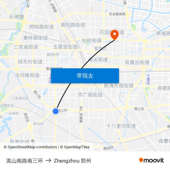 嵩山南路南三环 to Zhengzhou 郑州 map