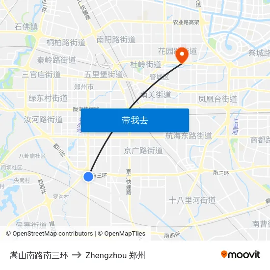 嵩山南路南三环 to Zhengzhou 郑州 map