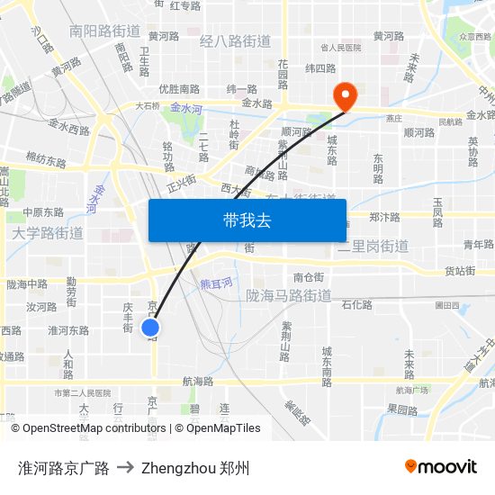 淮河路京广路 to Zhengzhou 郑州 map