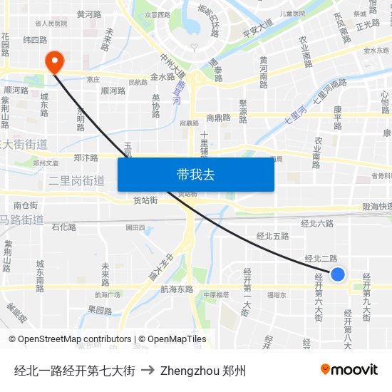 经北一路经开第七大街 to Zhengzhou 郑州 map