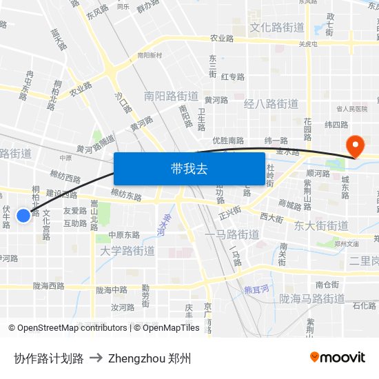 协作路计划路 to Zhengzhou 郑州 map