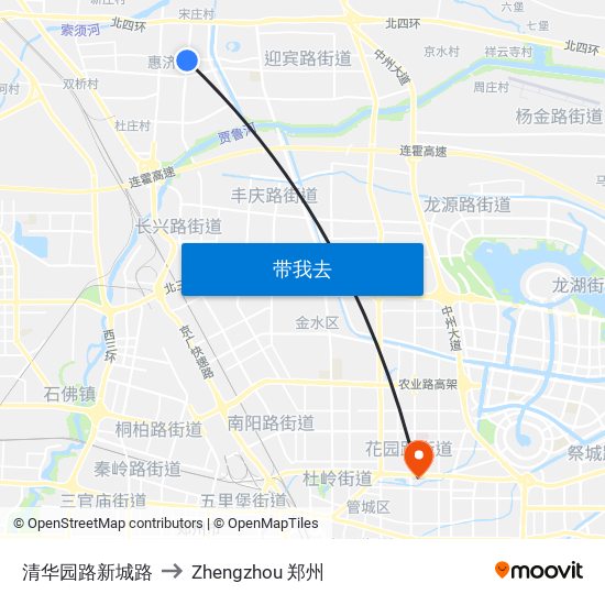 清华园路新城路 to Zhengzhou 郑州 map