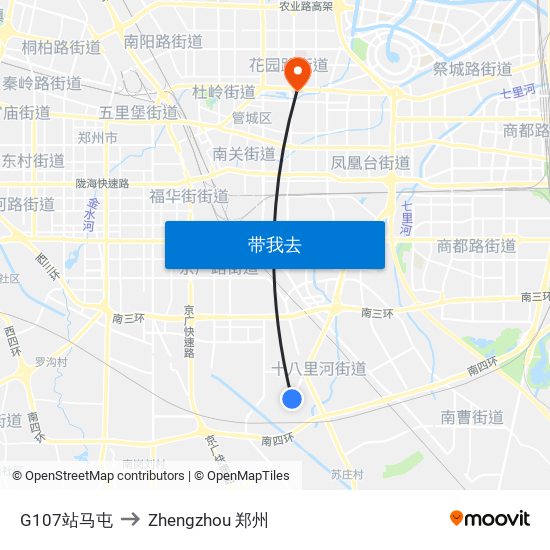 G107站马屯 to Zhengzhou 郑州 map