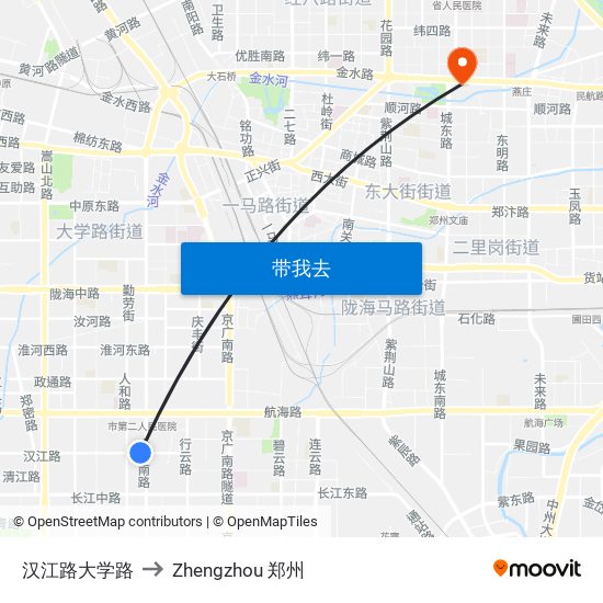 汉江路大学路 to Zhengzhou 郑州 map