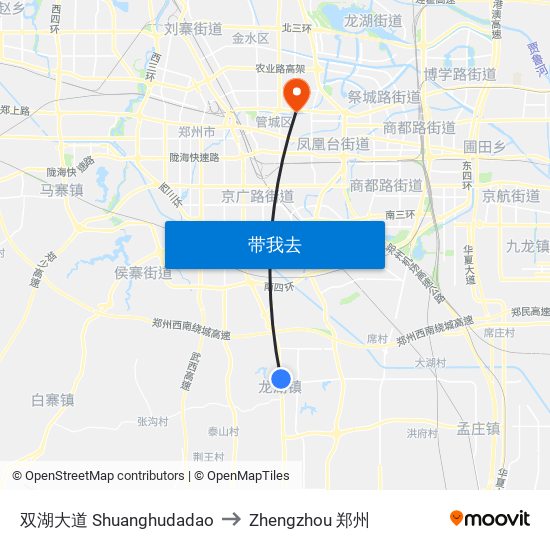 双湖大道 Shuanghudadao to Zhengzhou 郑州 map