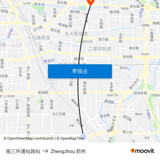 南三环通站路站 to Zhengzhou 郑州 map