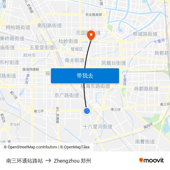 南三环通站路站 to Zhengzhou 郑州 map