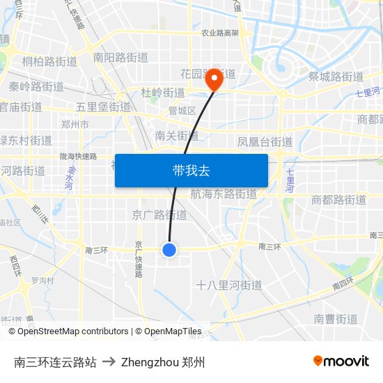 南三环连云路站 to Zhengzhou 郑州 map