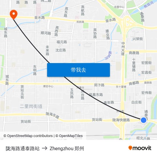 陇海路通泰路站 to Zhengzhou 郑州 map