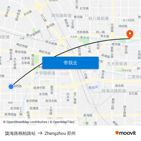 陇海路桐柏路站 to Zhengzhou 郑州 map