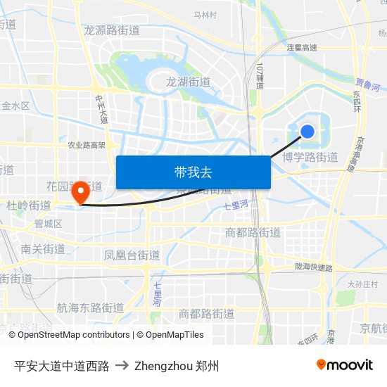 平安大道中道西路 to Zhengzhou 郑州 map