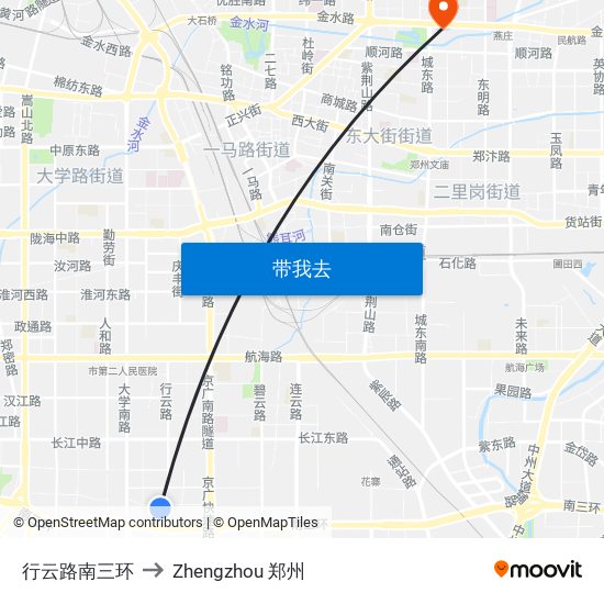 行云路南三环 to Zhengzhou 郑州 map
