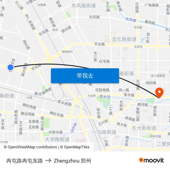 冉屯路冉屯东路 to Zhengzhou 郑州 map