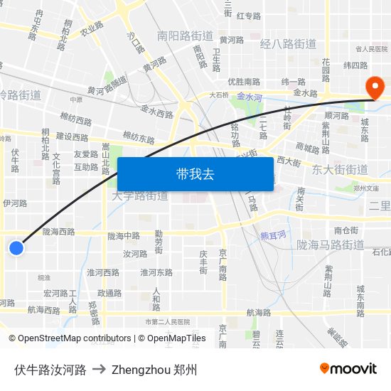 伏牛路汝河路 to Zhengzhou 郑州 map