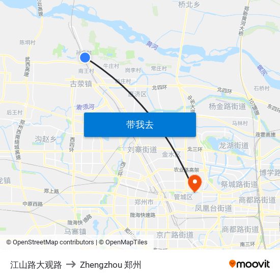 江山路大观路 to Zhengzhou 郑州 map