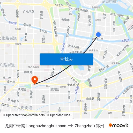 龙湖中环南 Longhuzhonghuannan to Zhengzhou 郑州 map