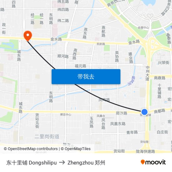 东十里铺 Dongshilipu to Zhengzhou 郑州 map