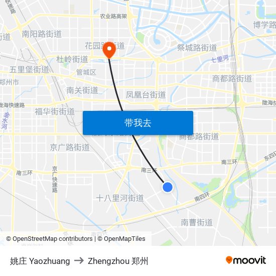 姚庄 Yaozhuang to Zhengzhou 郑州 map