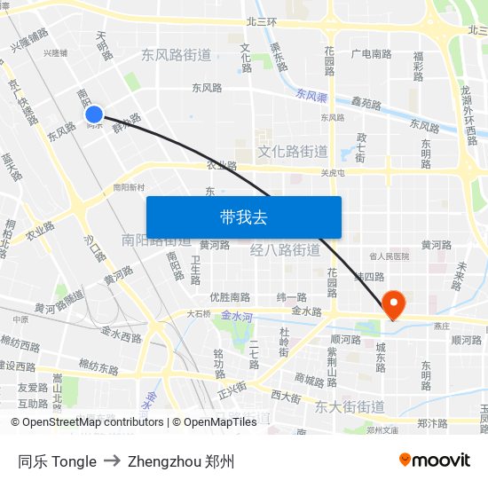 同乐 Tongle to Zhengzhou 郑州 map