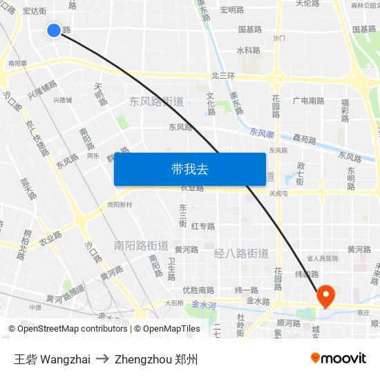 王砦 Wangzhai to Zhengzhou 郑州 map