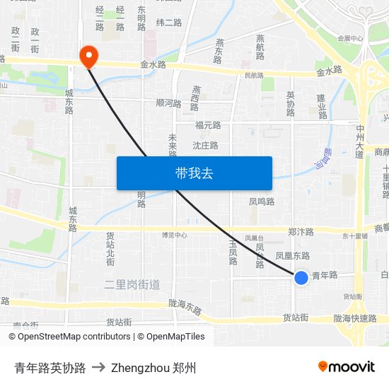 青年路英协路 to Zhengzhou 郑州 map