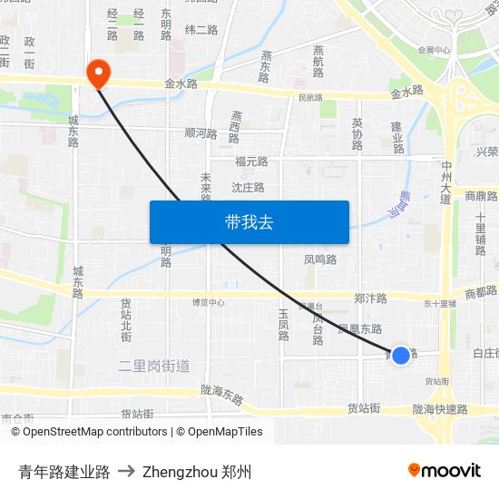 青年路建业路 to Zhengzhou 郑州 map