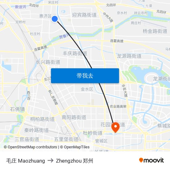 毛庄 Maozhuang to Zhengzhou 郑州 map