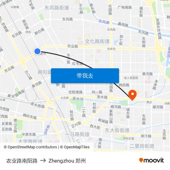 农业路南阳路 to Zhengzhou 郑州 map