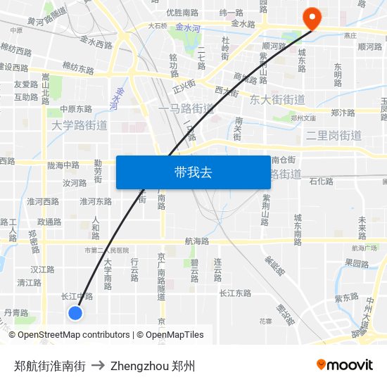 郑航街淮南街 to Zhengzhou 郑州 map